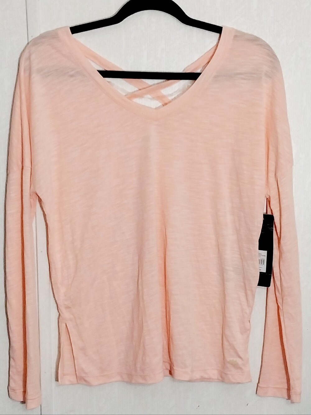Energy Zone Pale Peach Long-Sleeve V-Neck Top with Crisscross Back